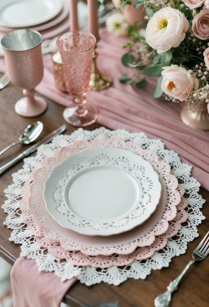 13) Pink Lace Doily Table Decor