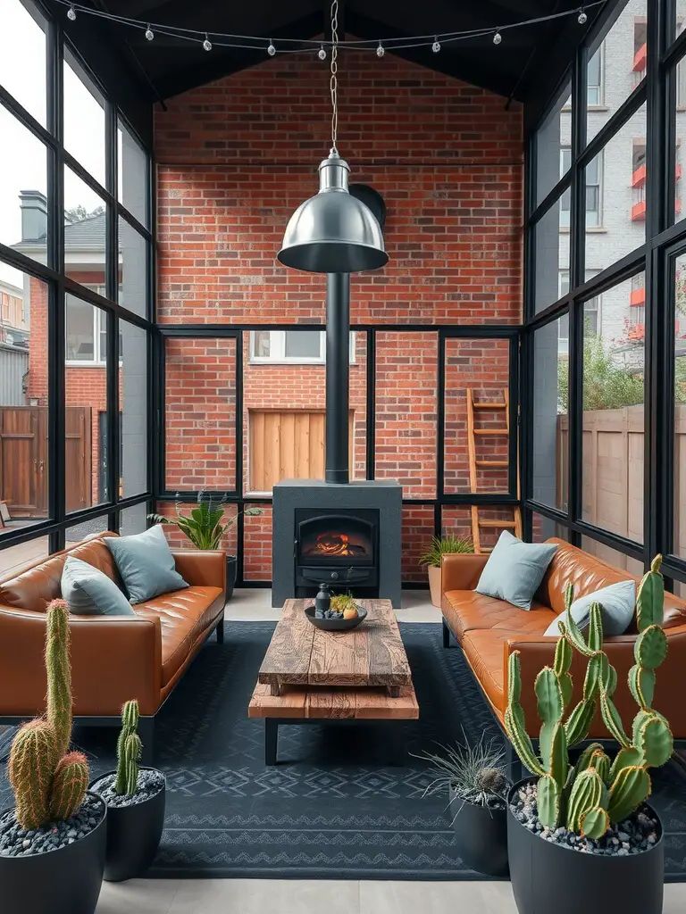 22. Exposed Brick Meets Industrial Screened Porch