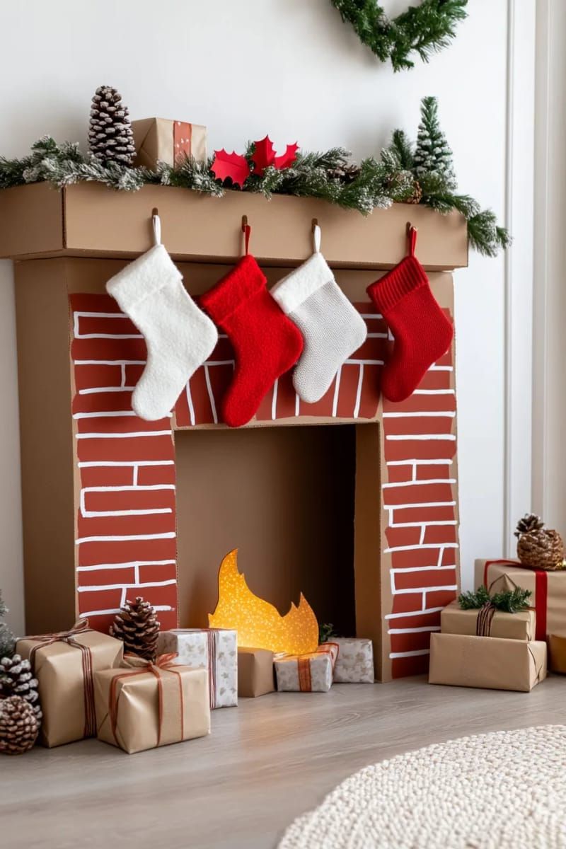 10. DIY wall-mounted cardboard brick fireplace - photo 3