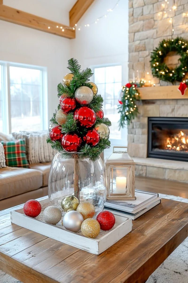 18. Tall Vase Topiary Using Dollar Store Ornaments