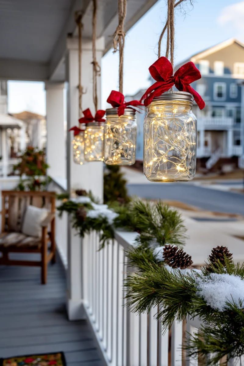 6. Mason Jar Lanterns Strung on the Railing - photo 2