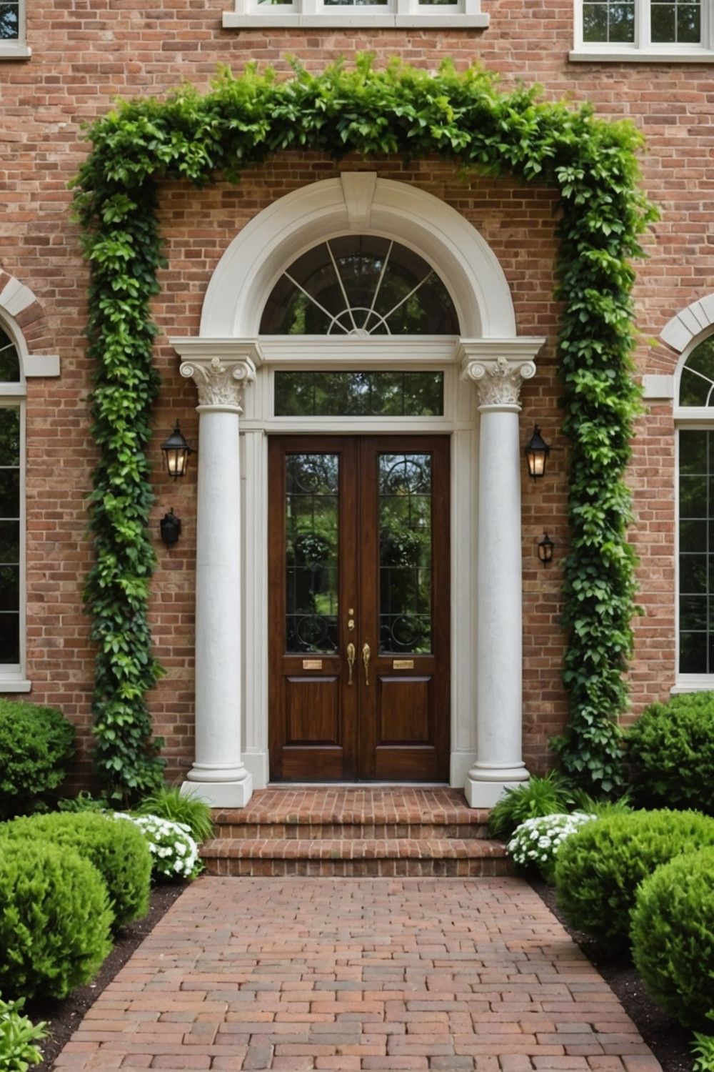 Brick Wall with Columned Entrance
