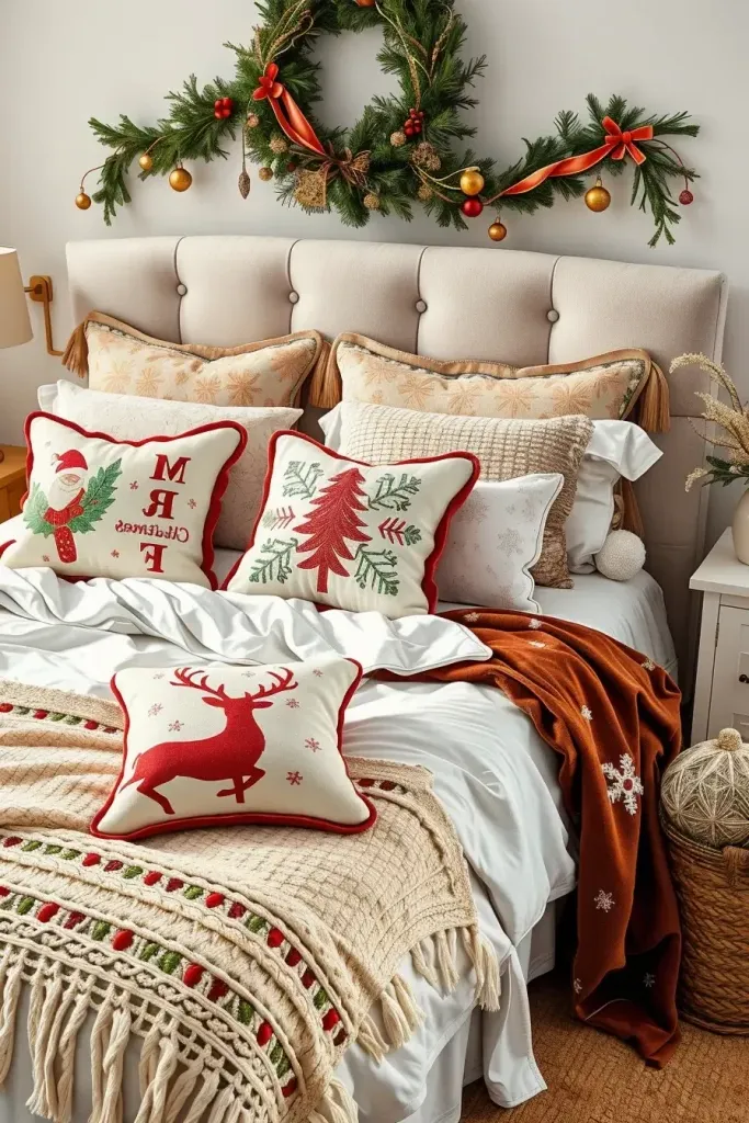 Adding Festive Throw Blankets and Cushions