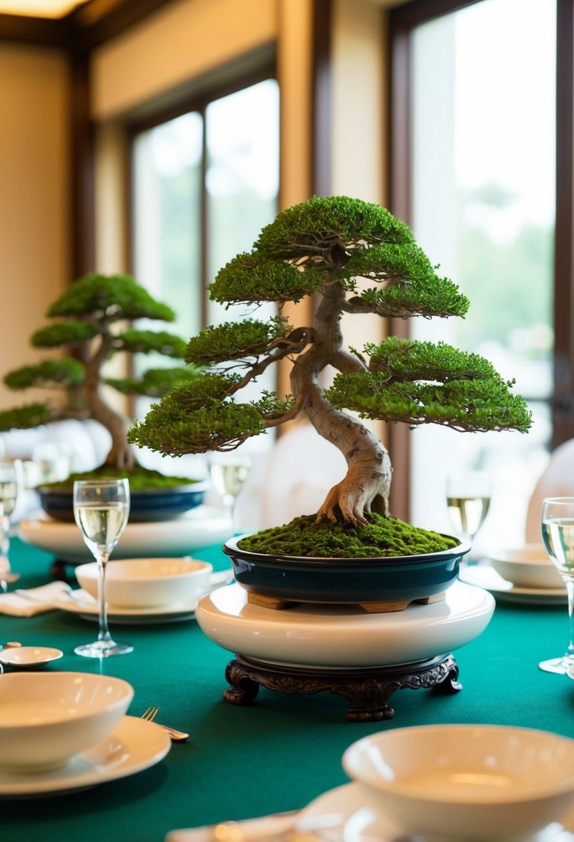 10) Mini Bonsai Trees as Table Centerpieces