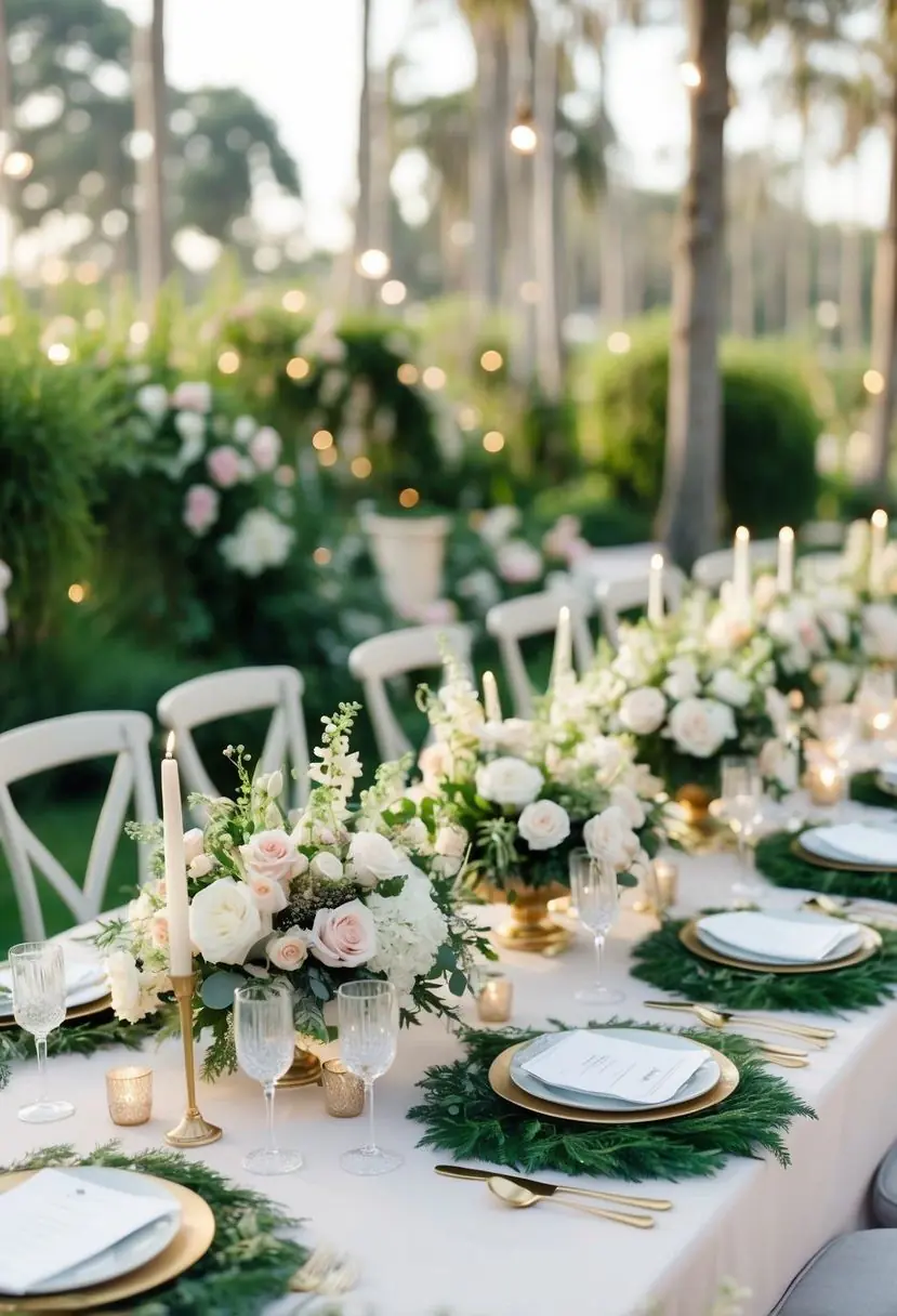 12) Layered Floral Garland Table Displays