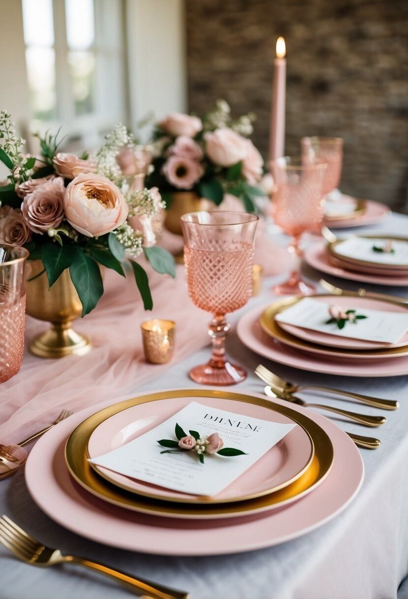 14) Pink and Gold Table Arrangement Ideas