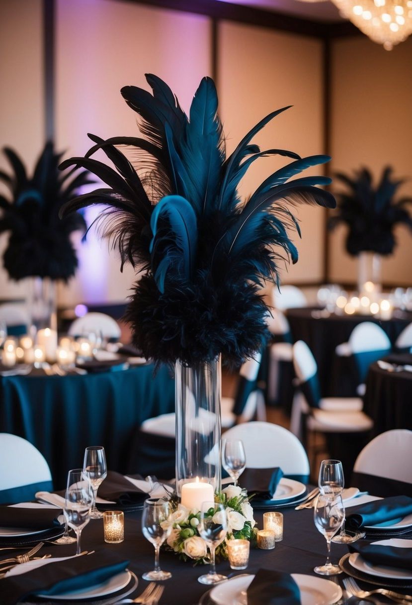 15) Black Feather Table Centerpieces