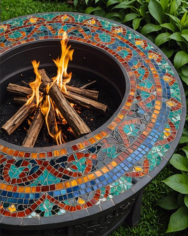 Fire Pit Featuring Inlaid Tile and Glass Beads
