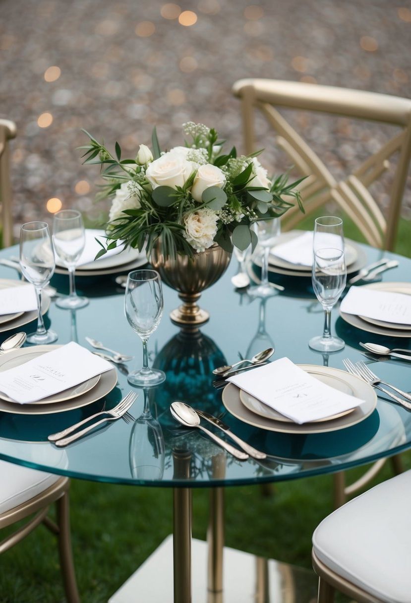 4) Modern Glass Table with Metallic Details