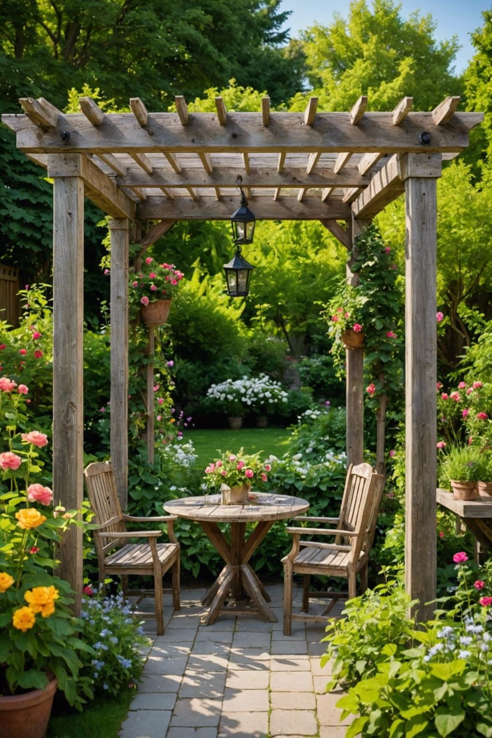 1) Low-Cost Pergola Built with Reclaimed Wood