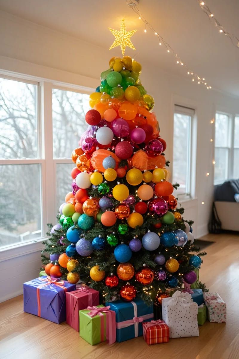 13. Rainbow Tree With Vertical Color Stripes