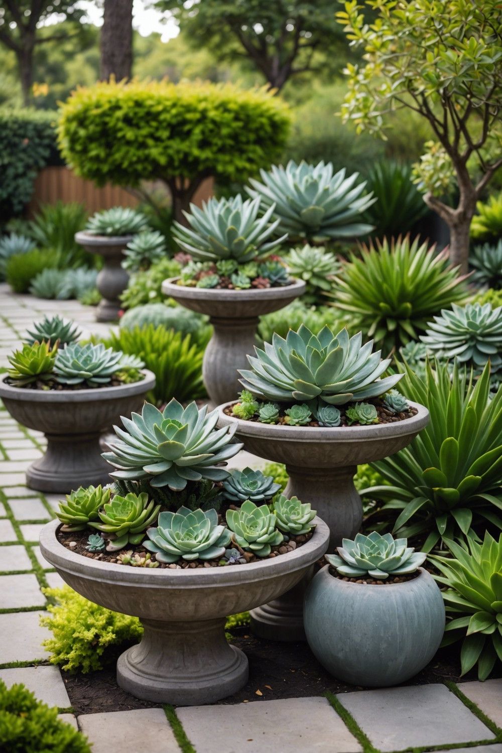 Succulent Displays on Pedestals
