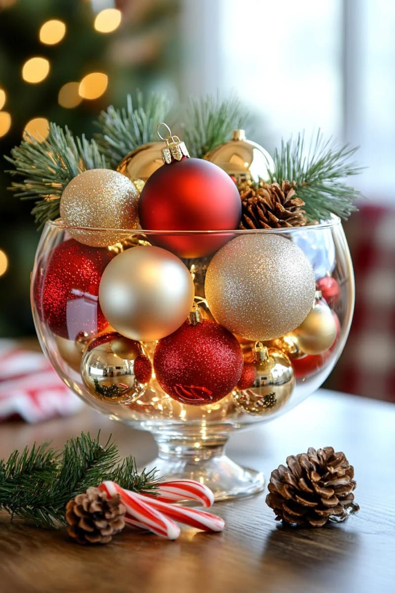 2. Ornament and Light-Filled Glass Bowl