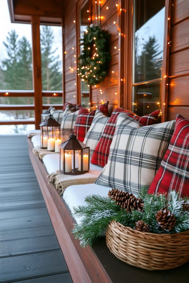9. Plaid Cushions With Pine Branch Accents - photo 2