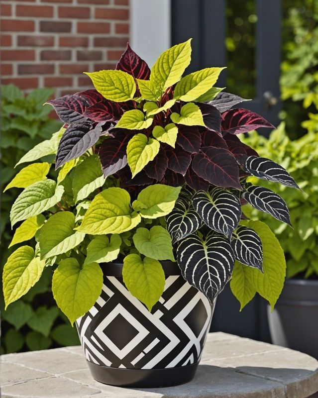 Bold Geometric Patterns in a Coleus Container