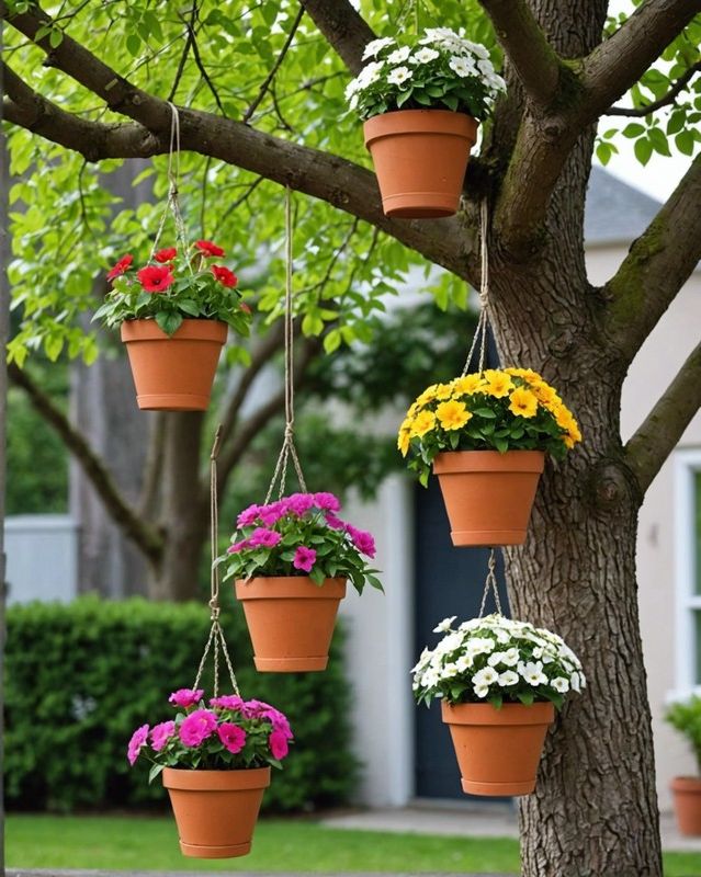 10) Tree Branch Hanging Flower Pots