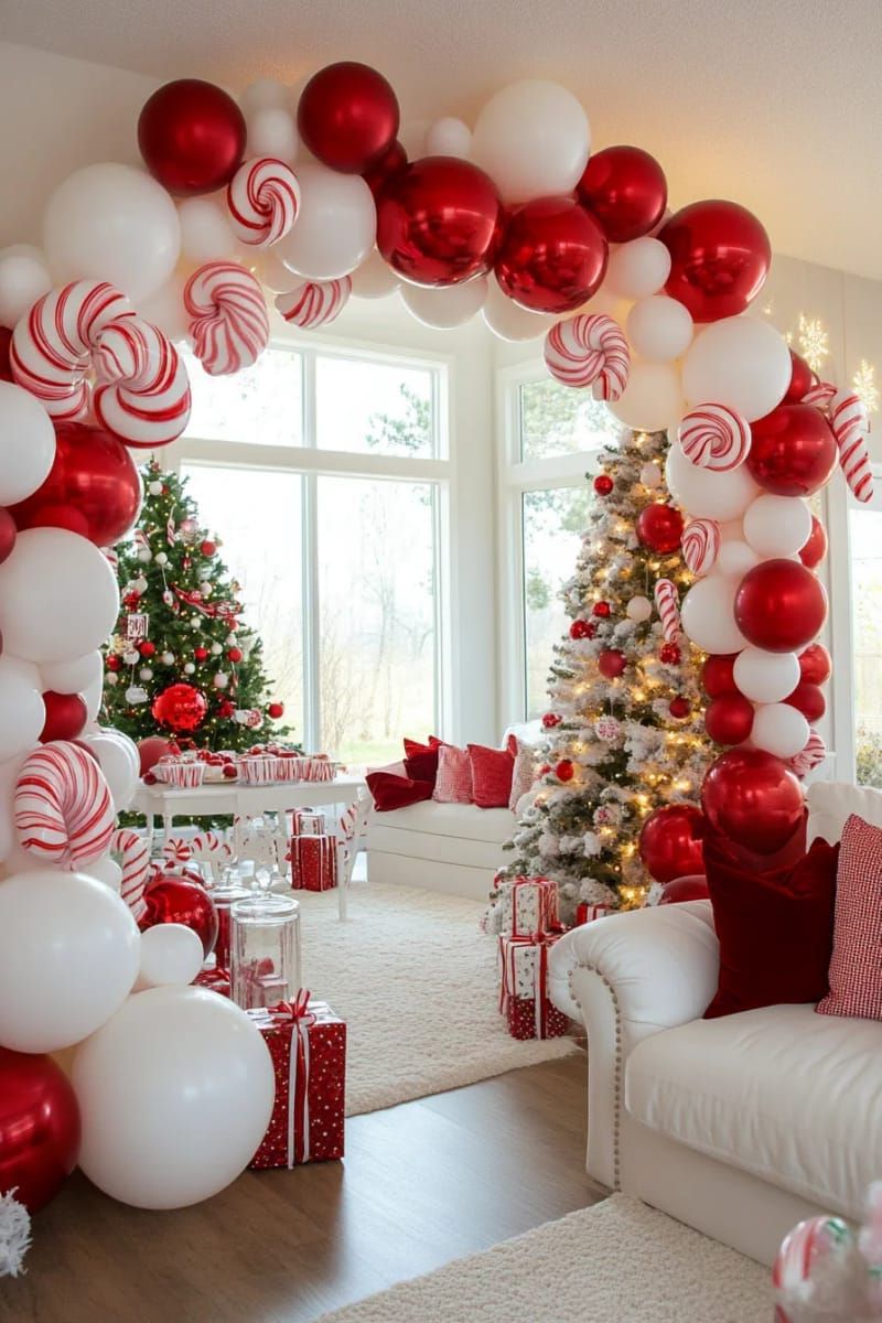 3. Candyland Balloon Arch With Oversized Peppermints