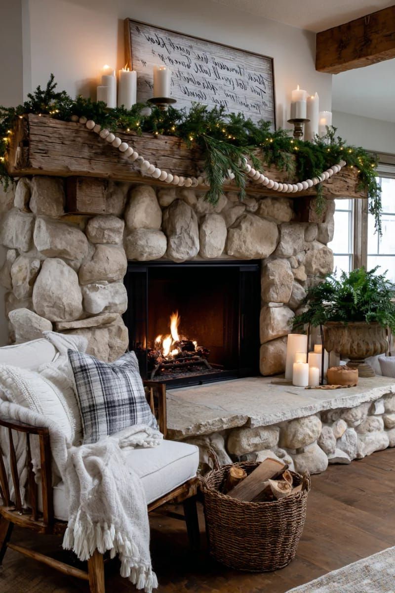 13. Wooden Bead Garland Over Fireplace - photo 2