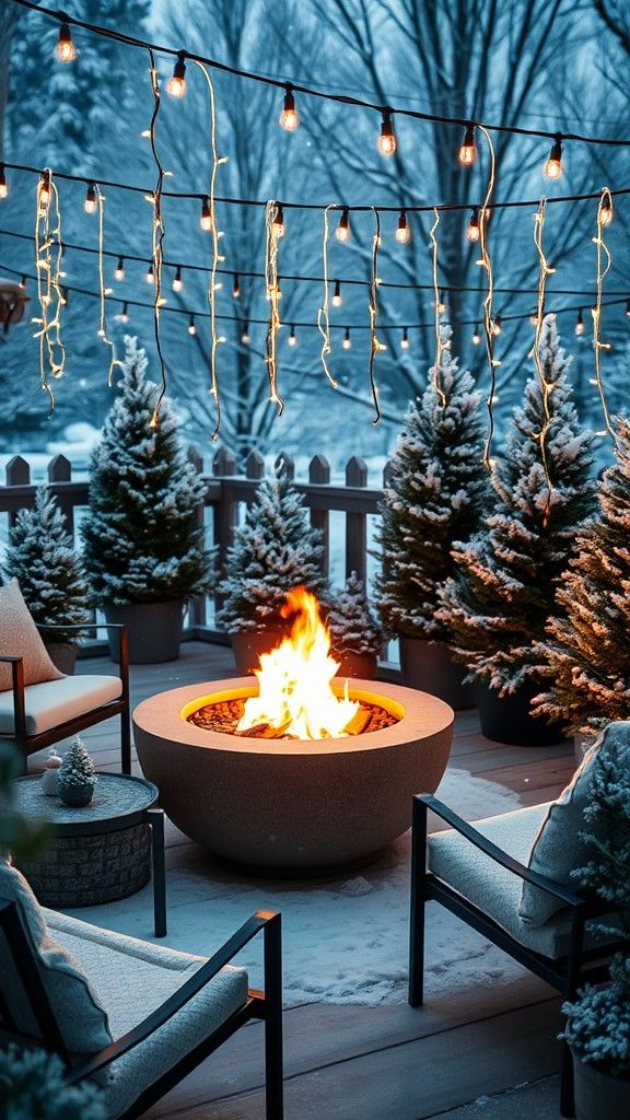 String Lights Wrapped Around the Fire Pit Area