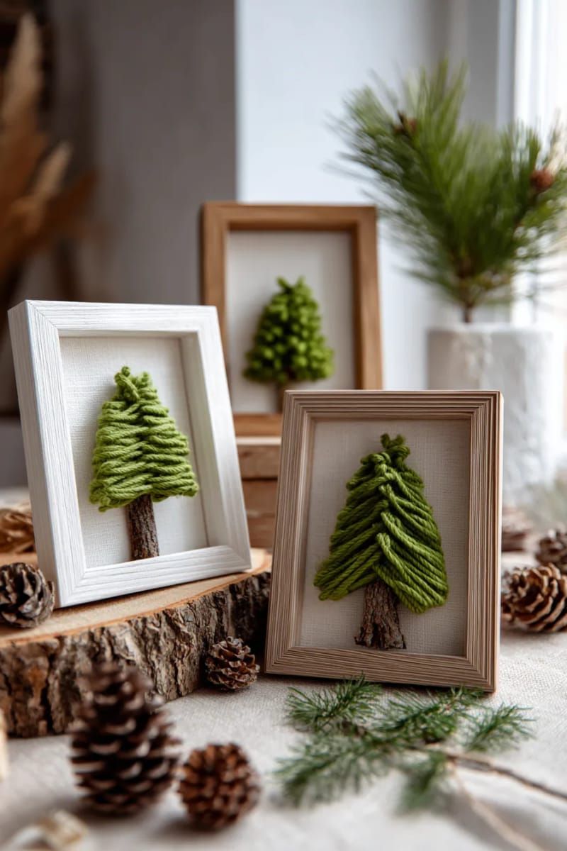 7. Mini Yarn and Twig Christmas Trees in Frames - photo 3