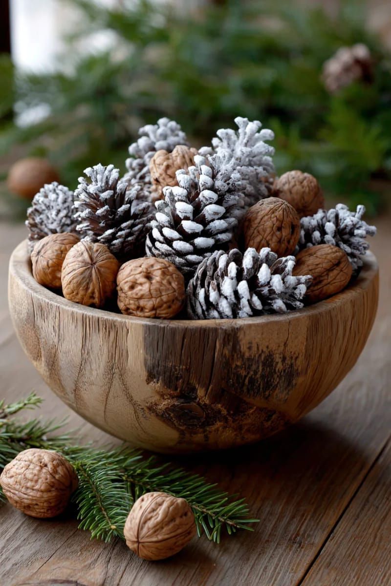 23. Snowy Pinecones and Walnuts in a Wooden Bowl - photo 2