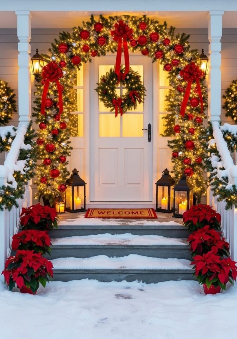 15. Gold Tinsel And Red Ornament Archway Entrance - photo 2