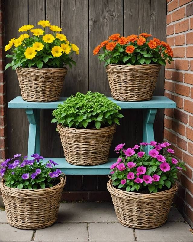 Repurposed Basket Planters