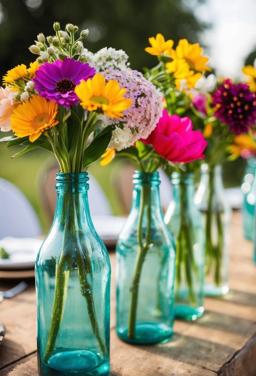5) Vintage Glass Bottles as Flower Vases