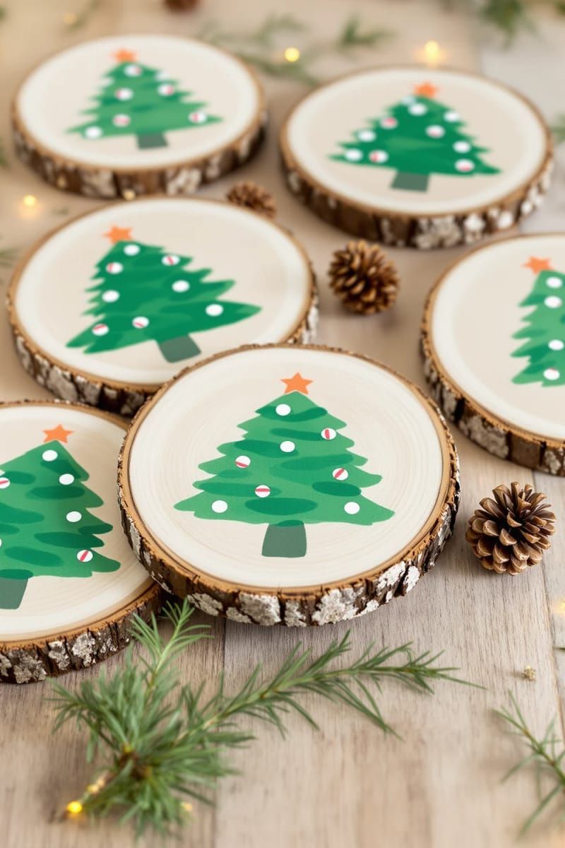 24. Wooden slice coasters featuring hand-painted Christmas tree designs - photo 2