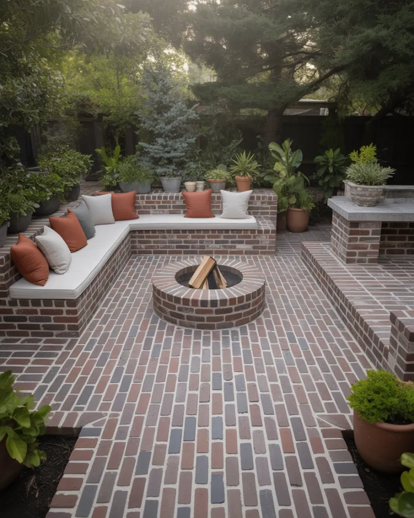 7. Brick Patios With Built-In Seating
