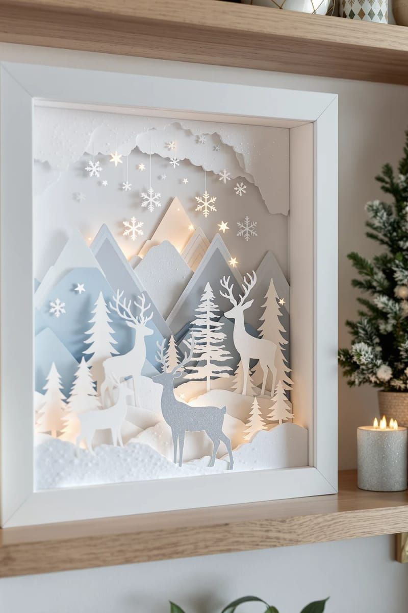9. Paper Reindeer Shadowbox Scenes with Snowy Backdrops
