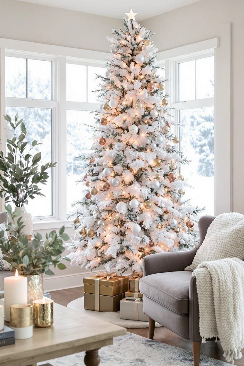 21. Flocked Frosted Tree With Metallic Accents - photo 3