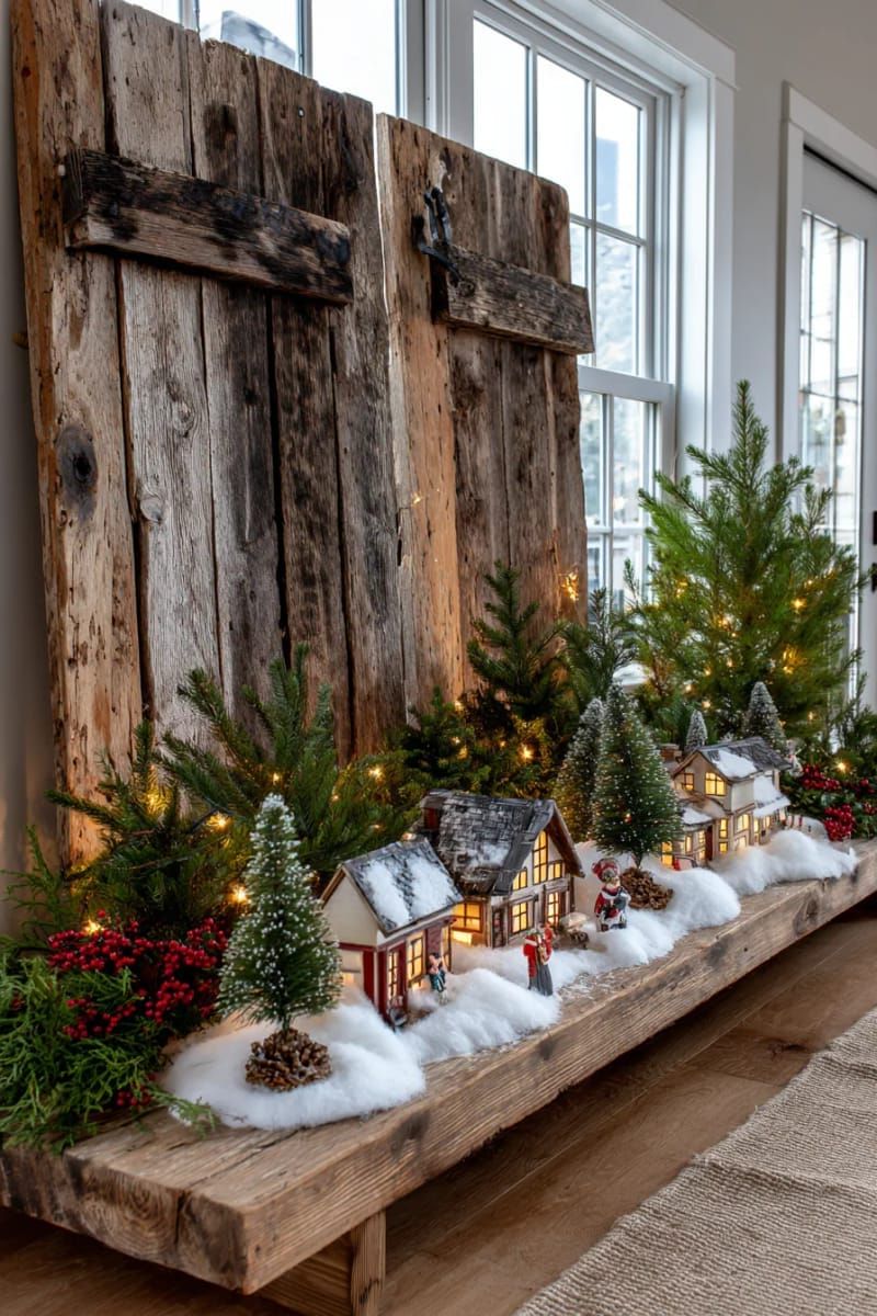 25. Barn Door Backdrop For Christmas Village
