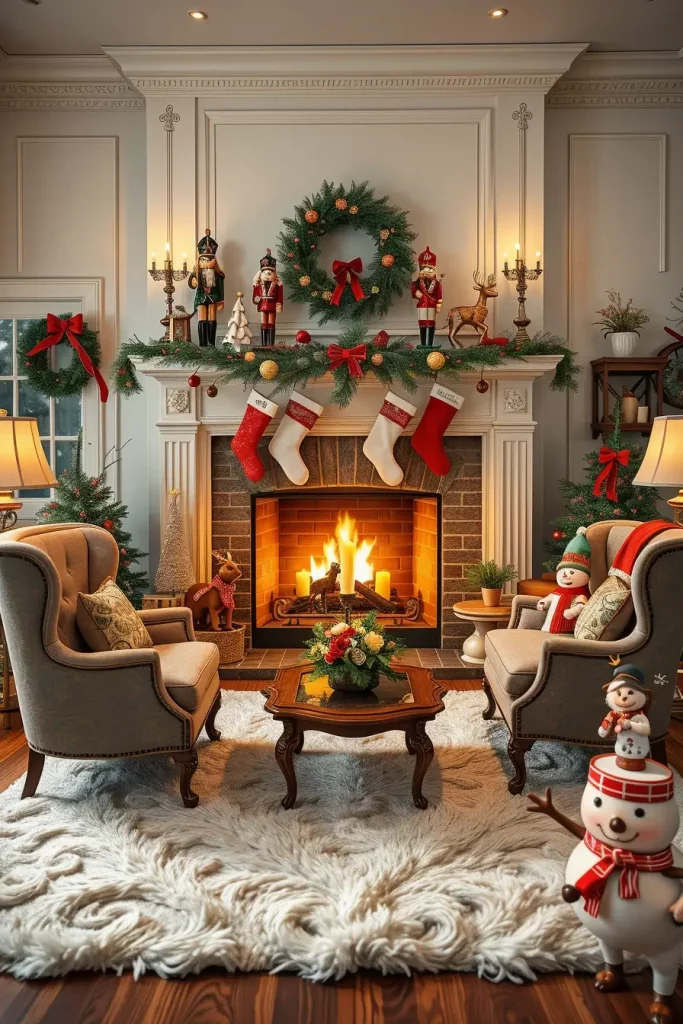 Nutcracker and Figurine Ideas for Fireplace Decor