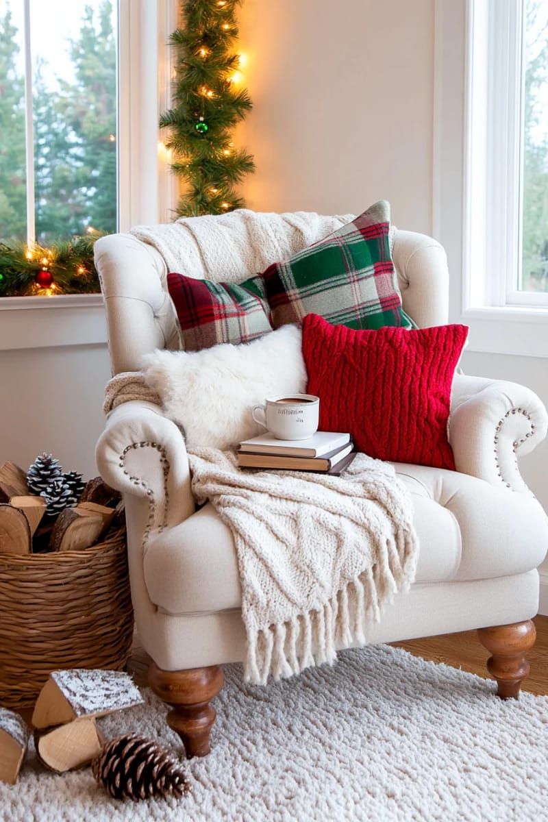 10. Cozy Reading Nook With Plaid Pillows - photo 2