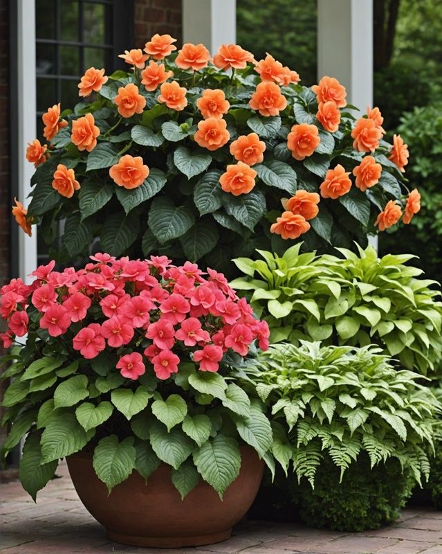 Shade Garden with Begonias, Impatiens, and Ferns