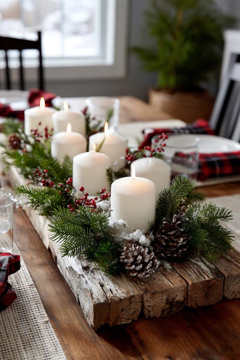 3. Wooden Tray with Candles and Greenery - photo 2