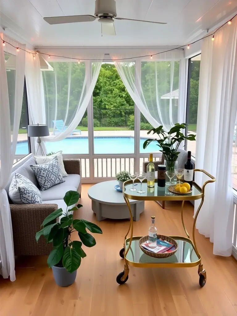 38. Screened Back Porch With Bar Cart Lounge