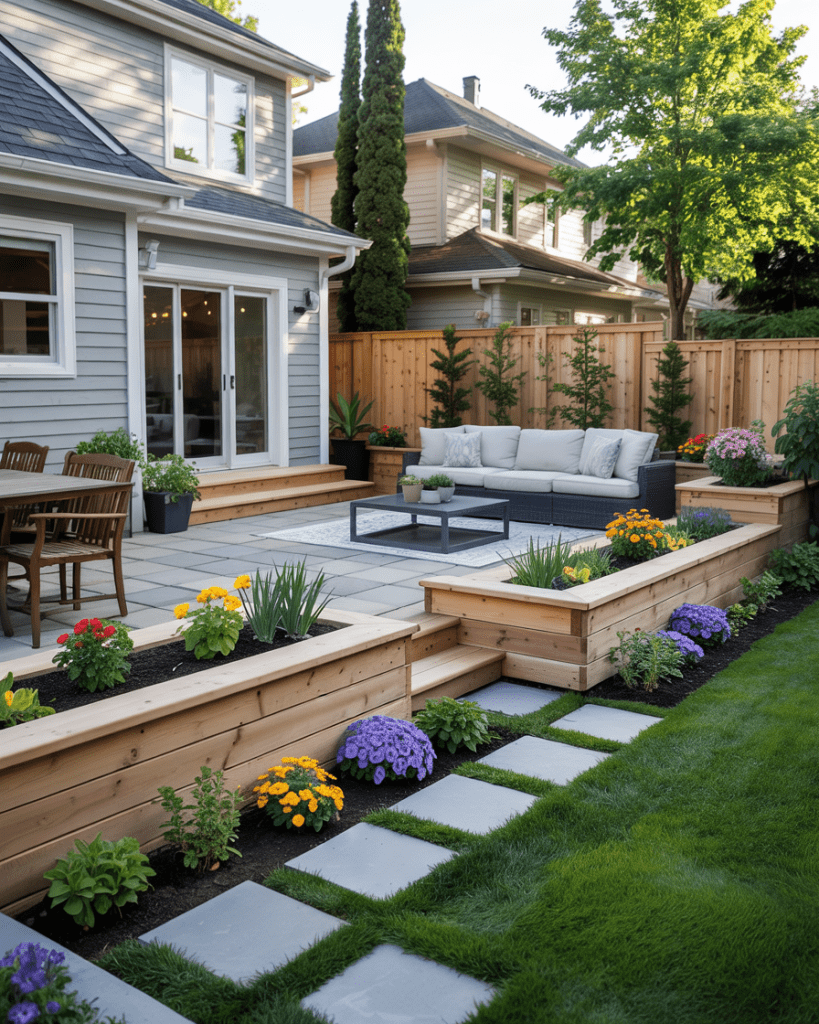 Raised Patio With Built-In Planters