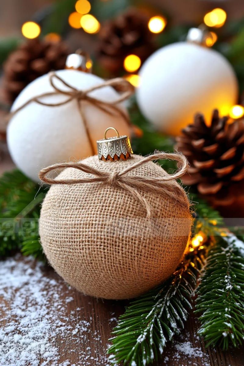 5. Jute-Wrapped Ornaments on Snowy Branches - photo 2