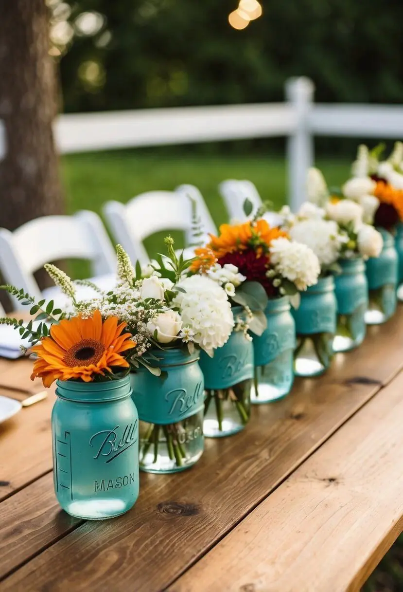3) Rustic Mason Jar Floral Displays
