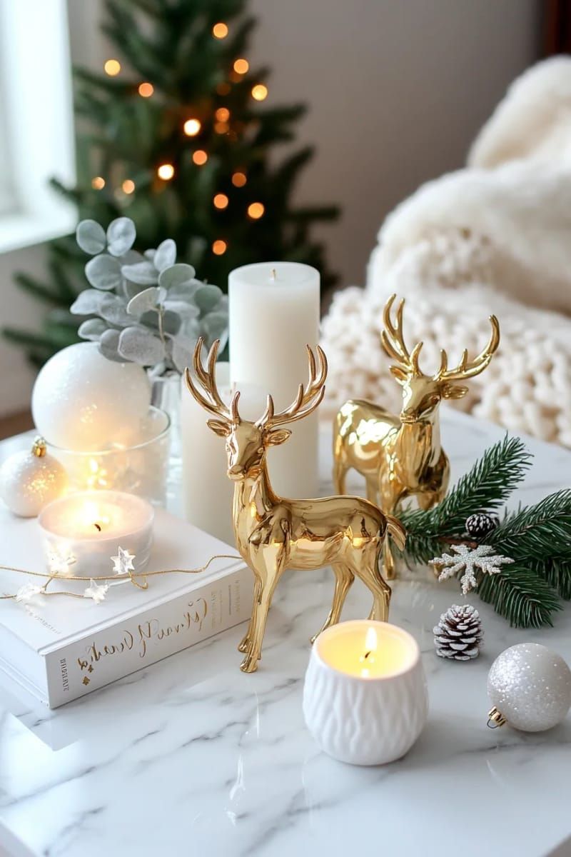 16. Golden Deer Figurines on a Marble Table