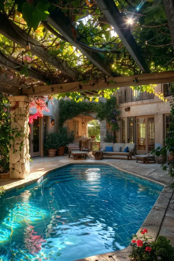 Pergola-Covered Poolside Retreat Ideas