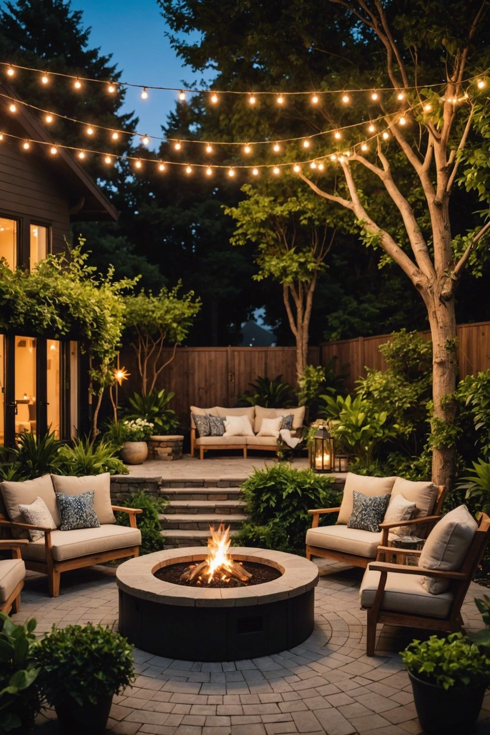 Circular Fire Pit Design with Built-In Seating
