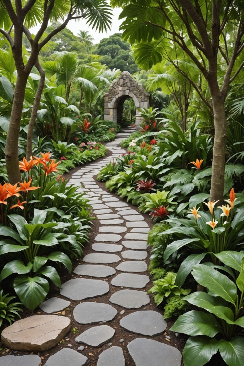 A Stone Pathway with Tropical Charm