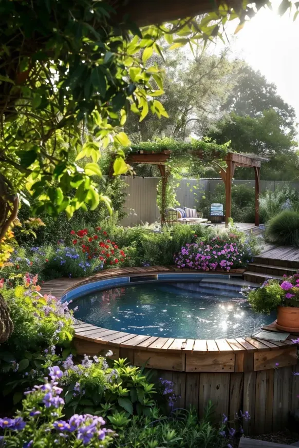 Blooming Garden Setting Around the Pool