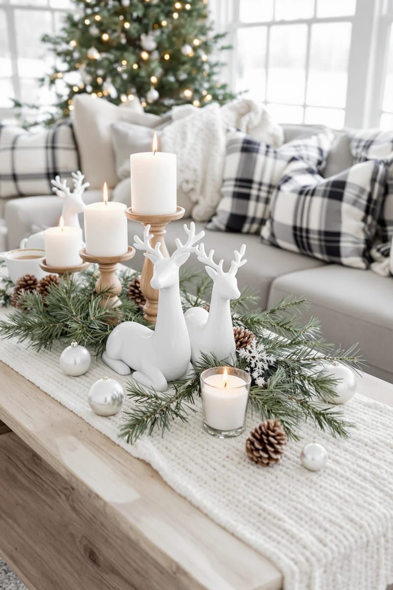 11. Ceramic reindeer figures with pine on a coffee table - photo 2