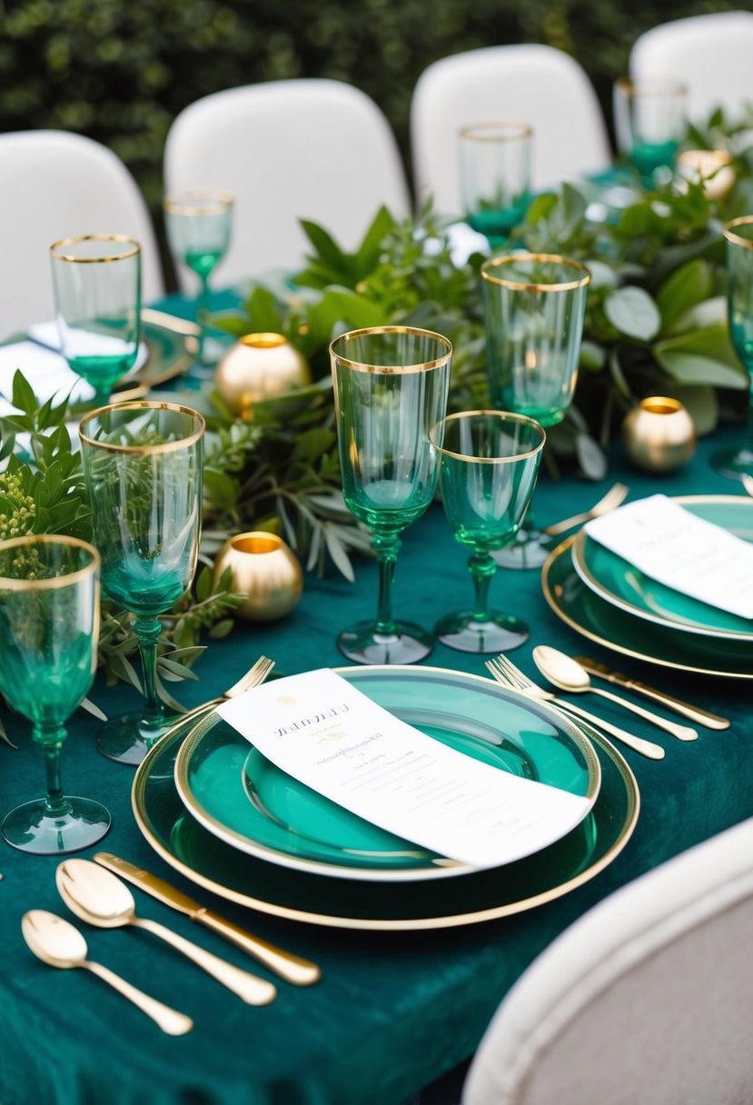 2) Gold-Rimmed Emerald Glassware