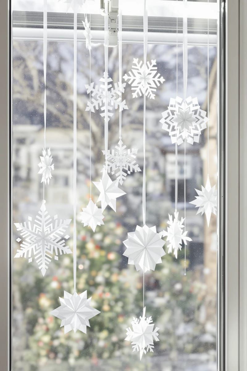 12. Paper Snowflakes Hung Across A Window - photo 3