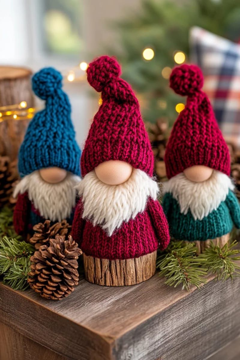 4. Sweater sleeve gnome dolls with faux fur beards and woolen hats